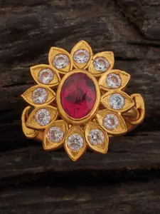 Kushal's Fashion Jewellery 92.5 Pure Silver Gold-Plated Ruby Studded Finger Ring