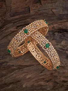 Kushal's Fashion Jewellery Set Of 2 Gold Plated Zircon Stone Embellished Bridal Bangles