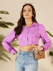 RARE Women Spread Collar Solid Casual Shirt