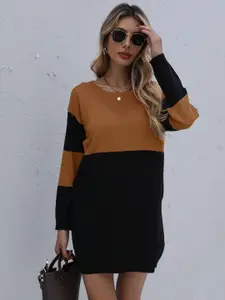 KPOP Women Colourblocked Longline Pullover