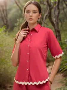RARE Women Spread Collar Solid Cotton Casual Shirt