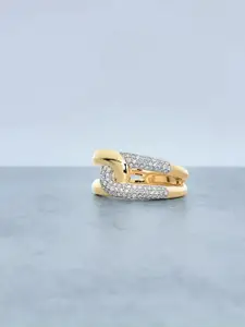 Heer Collection Gold Plated American Diamond Stone Studded Finger Ring