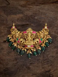 Kushal's Fashion Jewellery Gold-Plated 92.5 Pure Silver Artificial Stones Temple Pendants