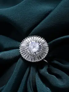 DressBerry Silver-Plated AD Studded Adjustable Finger Ring