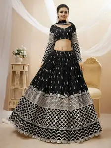 ODETTE Embroidered Semi-Stitched Lehenga & Unstitched Blouse With Dupatta
