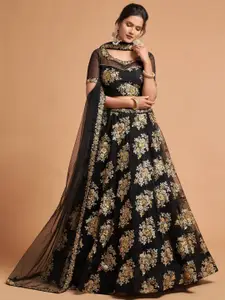 ODETTE Embroidered Thread Work Semi-Stitched Lehenga & Blouse With Dupatta