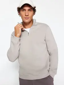 Trendyol Men Solid Mock Collar Cotton Pullover Sweatshirt