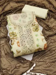 Maroosh Floral Embroidered Beads & Stones Organza Unstitched Dress Material