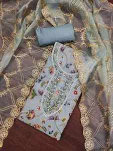 Maroosh Floral Embroidered Beads & Stones Organza Unstitched Dress Material