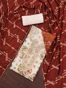 MANVAA Floral Embroidered Beads and Stones Unstitched Dress Material