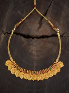 Kushal's Fashion Jewellery Embellished Bridal 92.5 Silver Gold-Plated Temple Necklace