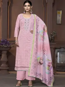 MANVAA Floral Printed Beads & Stones Unstitched Dress Material