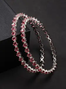 NVR Set Of 2 Silver Plated Cubic Zirconia Stone Studded Bangles