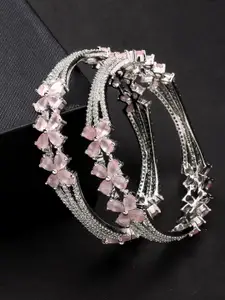 NVR Set Of 2 Silver Plated American Diamond Stone Studded Bangles