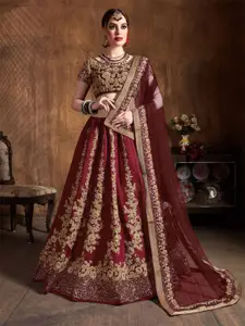 ODETTE Embroidered Thread Work Semi-Stitched Lehenga & Blouse With Dupatta