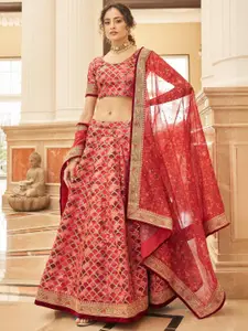 ODETTE Embroidered Beads and Stones Semi-Stitched Lehenga & Blouse With Dupatta