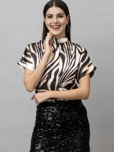 PURYS WORKSPACE Women Classic Band Collar Solid Formal Shirt