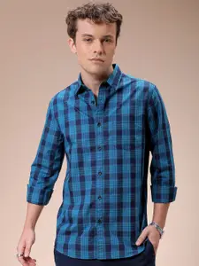 The Indian Garage Co Men Spread Collar Tartan Checked Cotton Slim Fit Casual Shirt