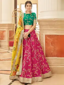 ODETTE Embroidered Thread Work Semi-Stitched Lehenga & Blouse With Dupatta