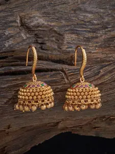Kushal's Fashion Jewellery Gold-Plated Stones Studded Dome Shaped Antique Jhumkas