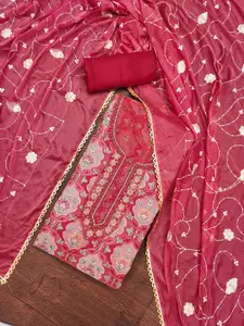 Maroosh Floral Embellished Beads and Stones Organza Unstitched Dress Material