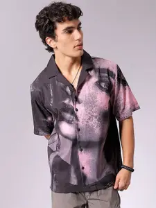 The Indian Garage Co Men Cuban Collar Graphic Printed Oversized Casual Shirt