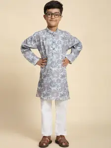 Pro-Ethic STYLE DEVELOPER Boys Floral Printed Pure Cotton Straight Kurta With Pyjama