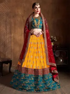 ODETTE Ethnic Motifs Embroidered Semi-Stitched Lehenga & Blouse With Dupatta
