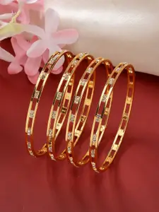 NVR Set Of 4 Gold Plated Cubic Zirconia Stone Studded Bangles