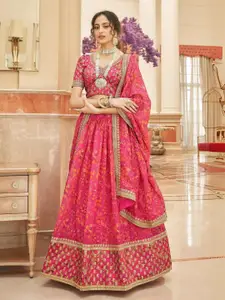 ODETTE Floral Embroidered Sequinned Semi-Stitched Lehenga & Blouse With Dupatta