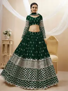 ODETTE Embroidered Mirror Work Semi-Stitched Lehenga & Unstitched Blouse With Dupatta