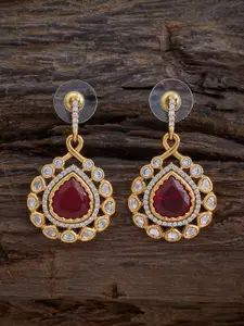 Kushal's Fashion Jewellery Embellished Bridal Copper Kundan  Teardrop Shaped Drop Earrings