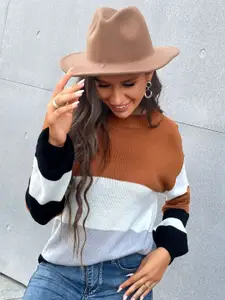 KPOP Women Colourblocked Pullover Sweater