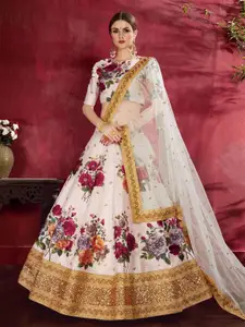 ODETTE Printed Sequinned Semi-Stitched Lehenga & Blouse With Dupatta