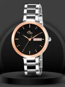 DressBerry Women Embellished Dial & Stainless Steel Straps Analogue Watch DB-030-Black