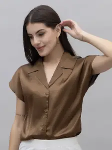 PURYS WORKSPACE Women Classic Cuban Collar Solid Formal Shirt