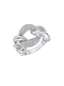 Heer Collection Silver Plated American Diamond Stone Studded Finger Ring
