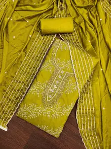 MANVAA Floral Embroidered Sequinned Unstitched Dress Material