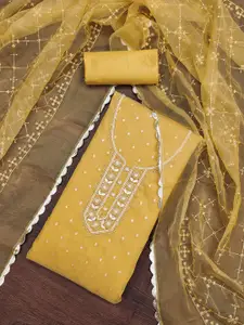 Maroosh Floral Embroidered Beads & Stones Organza Unstitched Dress Material