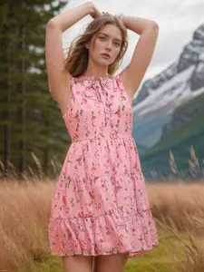 RARE Women Floral Printed Fit & Flare Mini Dress