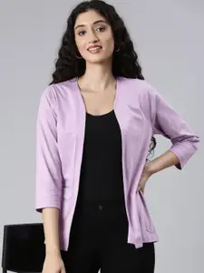 TWIN BIRDS Three-Quarter Sleeves Pure Cotton Open Front Shrug