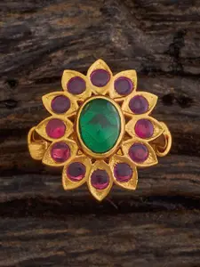 Kushal's Fashion Jewellery 92.5 Pure Silver Gold-Plated Ruby Studded Finger Ring