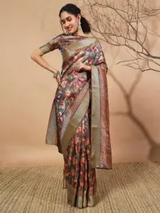 RACHNA Floral Printed Zari Pure Silk Patola Saree
