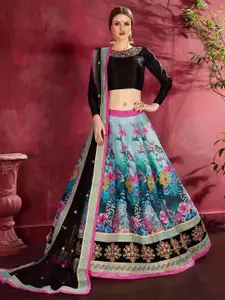 ODETTE Floral Printed Beads and Stones Semi-Stitched Lehenga & Blouse With Dupatta