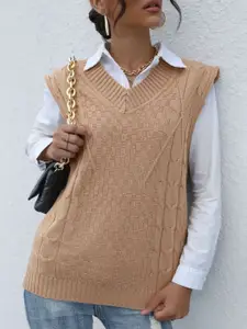 KPOP Women Cable Knit Sleeveless Pullover