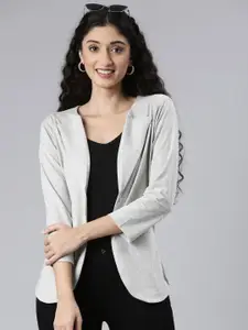TWIN BIRDS Lapel Collar Pure Cotton Asymmetrical Hem Shrug