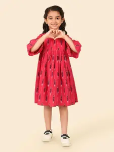 Fabindia Girls Ethnic Motifs Bell Sleeve Fit & Flare Dress