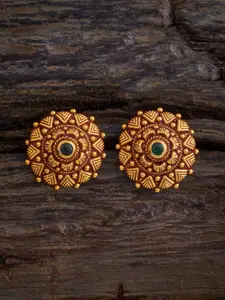Kushal's Fashion Jewellery 92.5 Pure Silver Gold-Plated Stones Studded Temple Studs