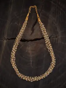 Kushal's Fashion Jewellery 92.5 Pure Silver Gold-Plated Stone Studded Temple Necklace