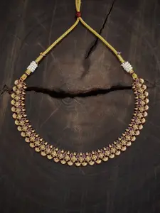 Kushal's Fashion Jewellery Gold-Plated Stone Studded Antique Necklace